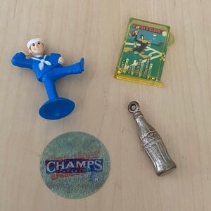 Assorted Cracker Jack Toys and Coca Cola Bottle Charm